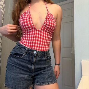 Red Gingham Halter Bodysuit